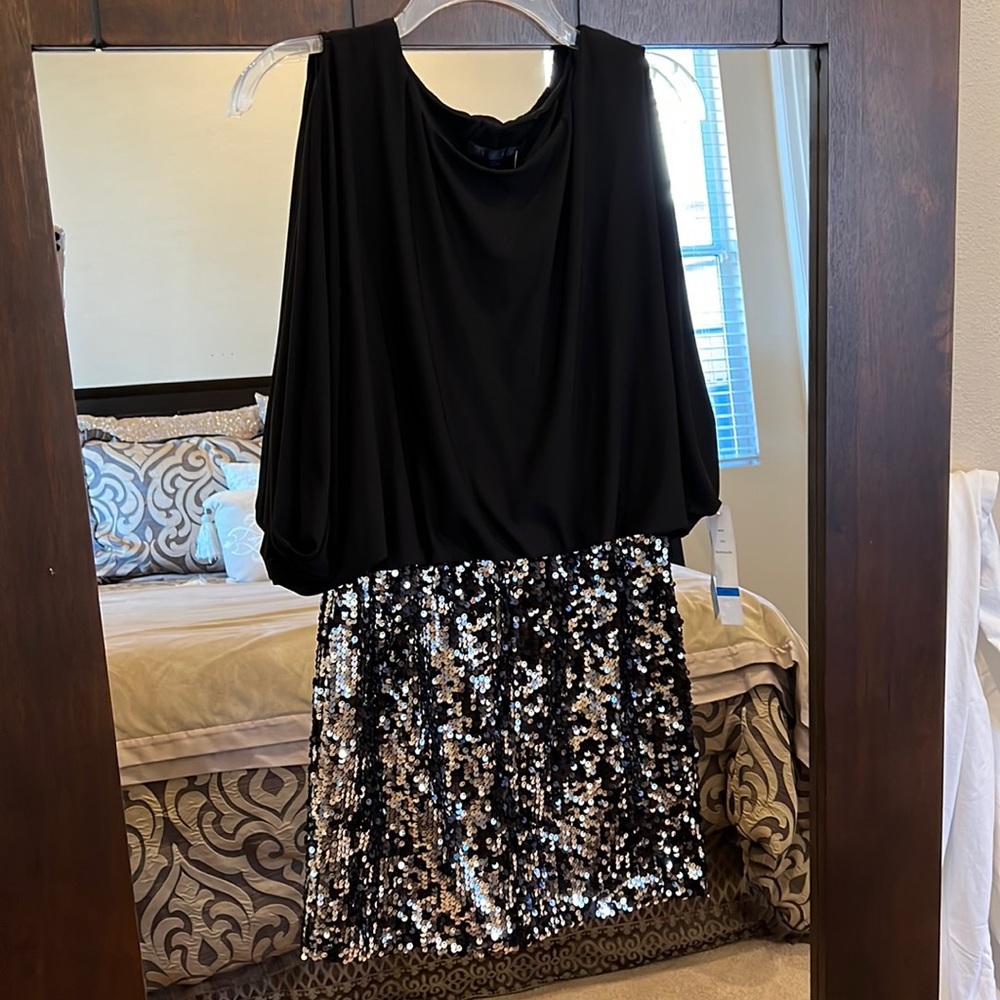 Brand new black/silver sequins mini dress size Large